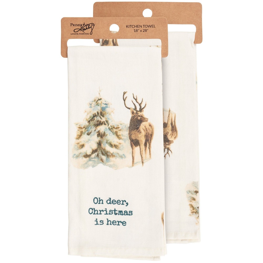 Primitives by Kathy Kitchen Towel Set Oh Deer Christmas‎ Tree Reindeer Holiday